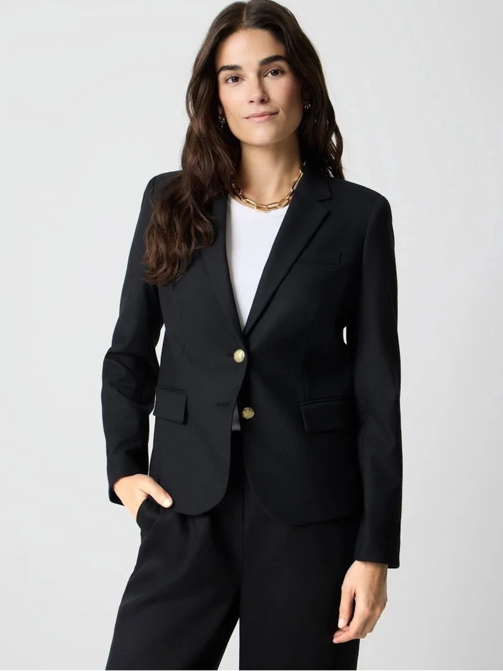 J.Crew Original Schoolboy Blazer Women’s Black Gold Button Wool Preppy Sz 0
